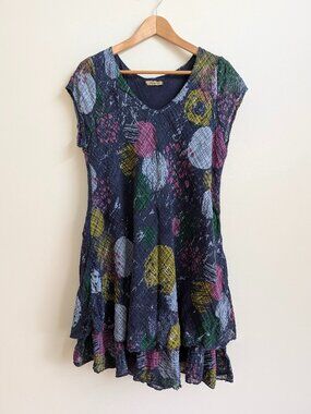 Beyond Capri made in Italy 100% cotton dark blue gauze dress OS approx Large